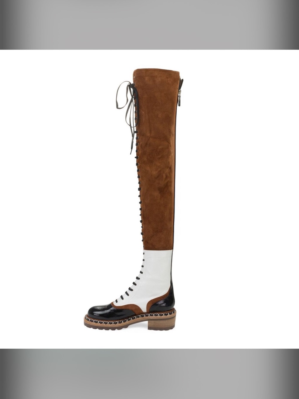 CHANEL Brown Suede, White & Black Lace-Up Over-the-Knee Boot…BNIB…NEVER WORN - Picture 2 of 10